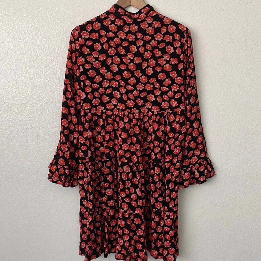 Ganni S Lindale Red Floral Crepe Mini Dress - Picture 10 of 13